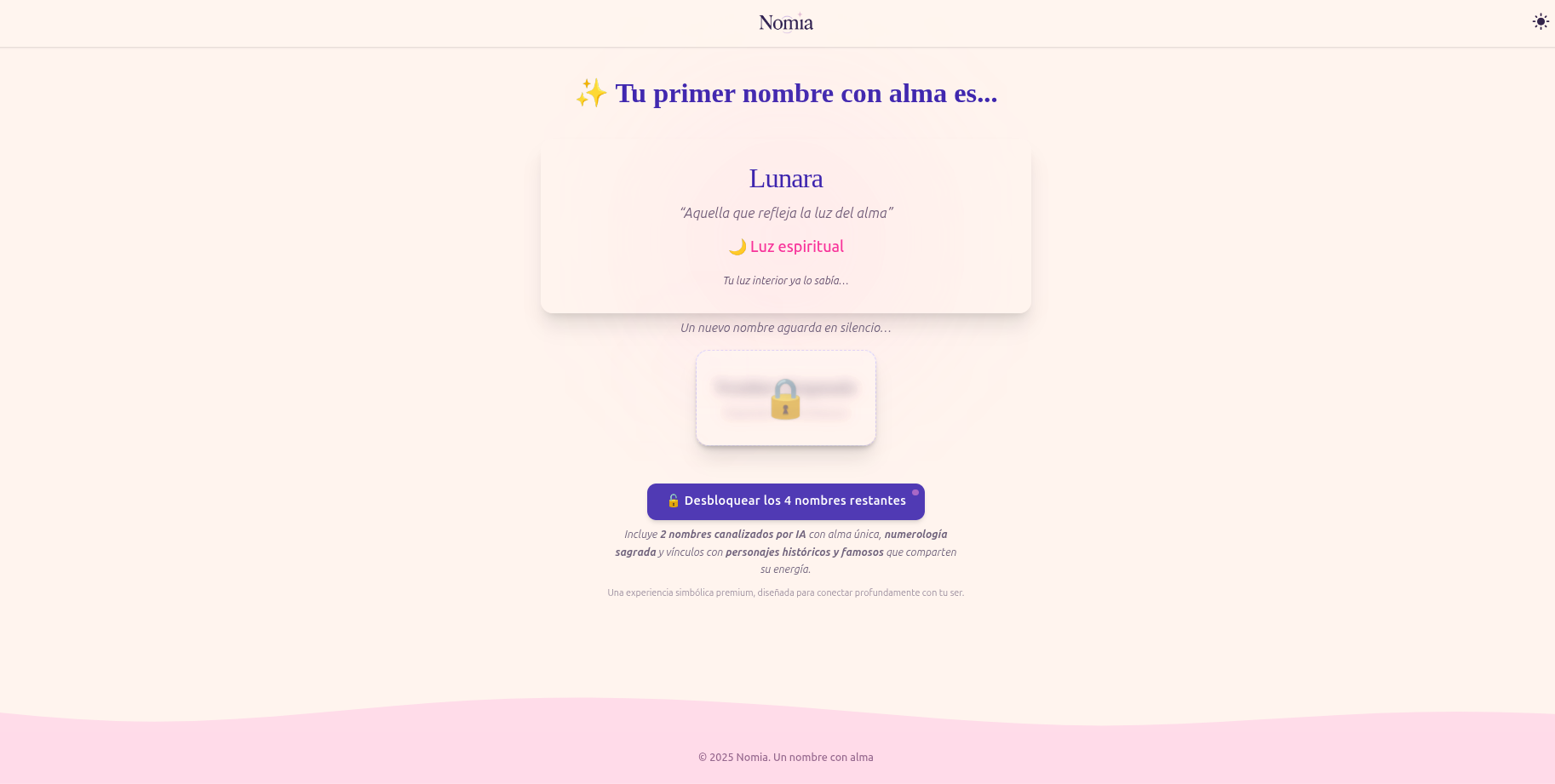 Nomia – Dashboard de nombres generados